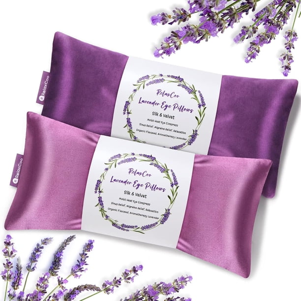 Almohadilla para ojos RelaxCoo de lavanda 5 x 9 in de seda y terciopelo, set de 2