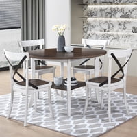M&Ms - Woodhomer 5-Piece Round Dining Set, 1 Table With 4 X-Back Chairs, Two-Tone Antique White & Walnut Finish, Space-Saving Kitchen & Dining Furniture