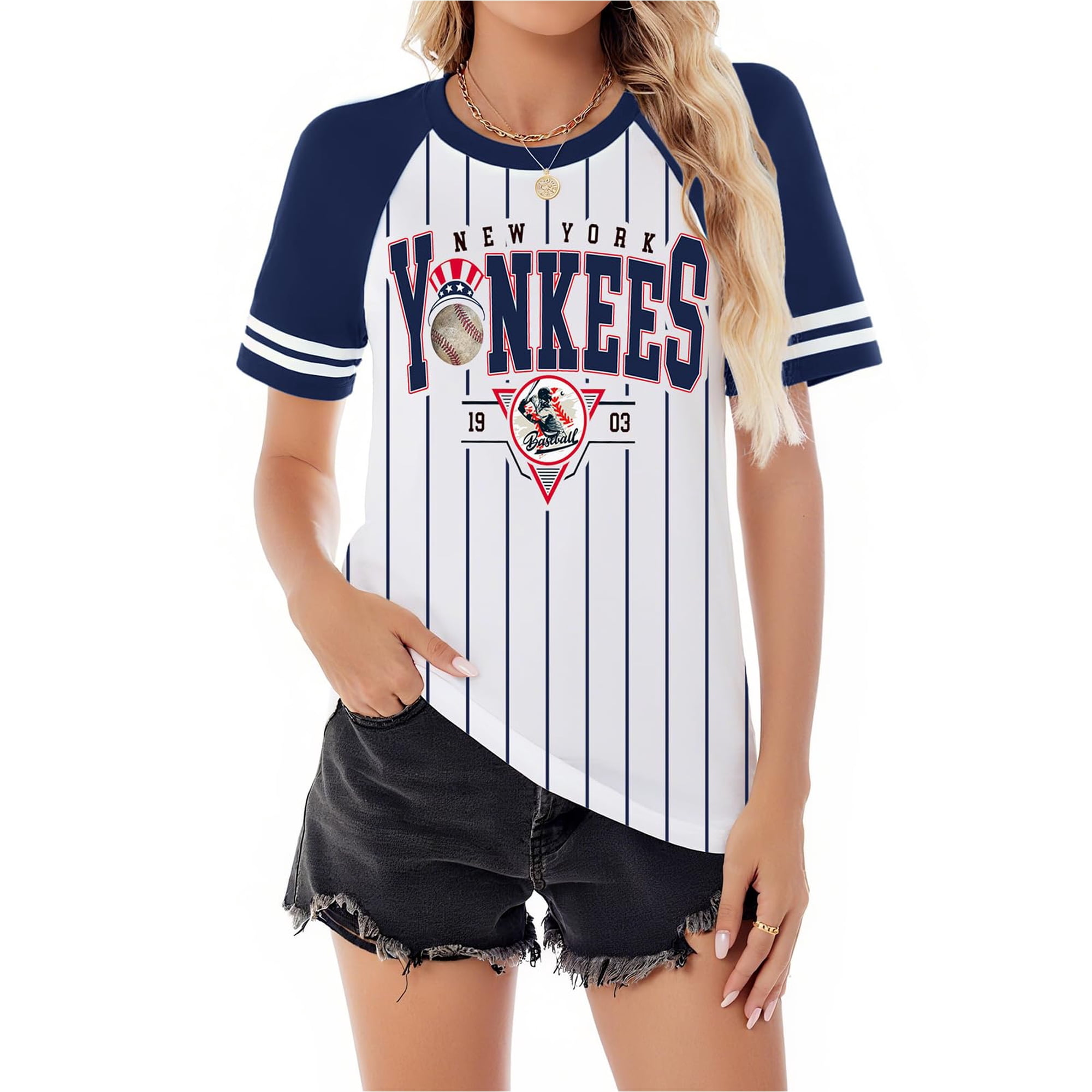 Camiseta De Béisbol Para Mujer Talovee De Manga Corta Casual