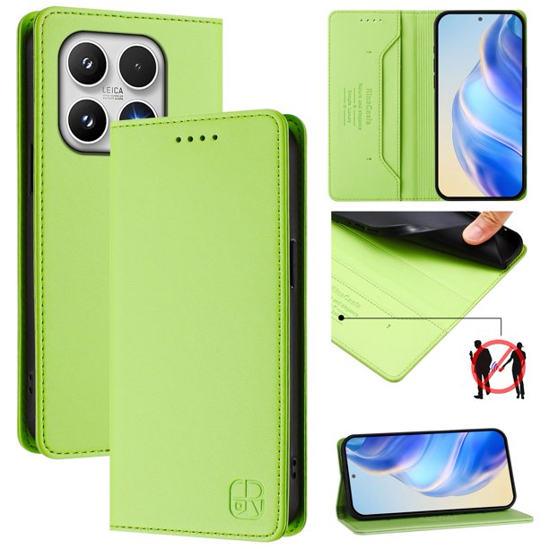 Funda Billetera con Soporte para Xiaomi 17 Bloqueo RFID Plegable Verde claro