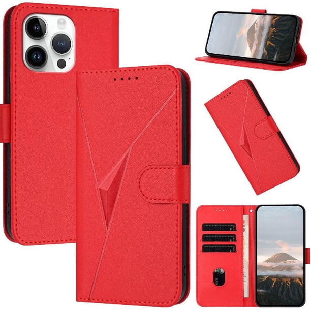 Funda Cartera Fibra de Carbono para iPhone 16 Pro Max con Soporte y Cierre Magnético Rojo