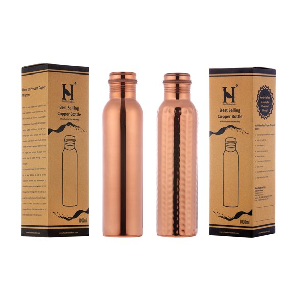 Set de 2 botellas de cobre para la salud con beneficios ayurvédicos de 1000 ml