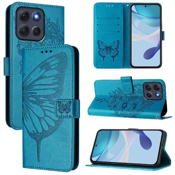 Funda cartera mariposa para Motorola Moto G86 con soporte y ranuras para tarjetas Azul