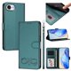 thumbnail image 1 of Funda de Cuero Tipo Billetera para Apple iPhone 17e / 16e 6.1", con Tarjetero, Correa para Muñeca, Soporte a Prueba de Golpes con Relieve de Patrón Feliz, Verde, 1 of 8