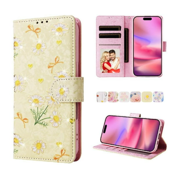 FOXDOCK Funda Tipo Cartera Floral para iPhone 13 Pro ,Funda con Tapa de Cuero PU, Protección Antigolpes con Ranuras para Tarjetas y Soporte