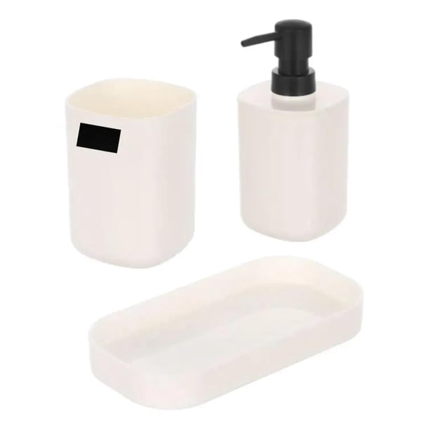 Set Juego De Baño 3 Pieza Jabon Dispensador Cepillo Plastic crema