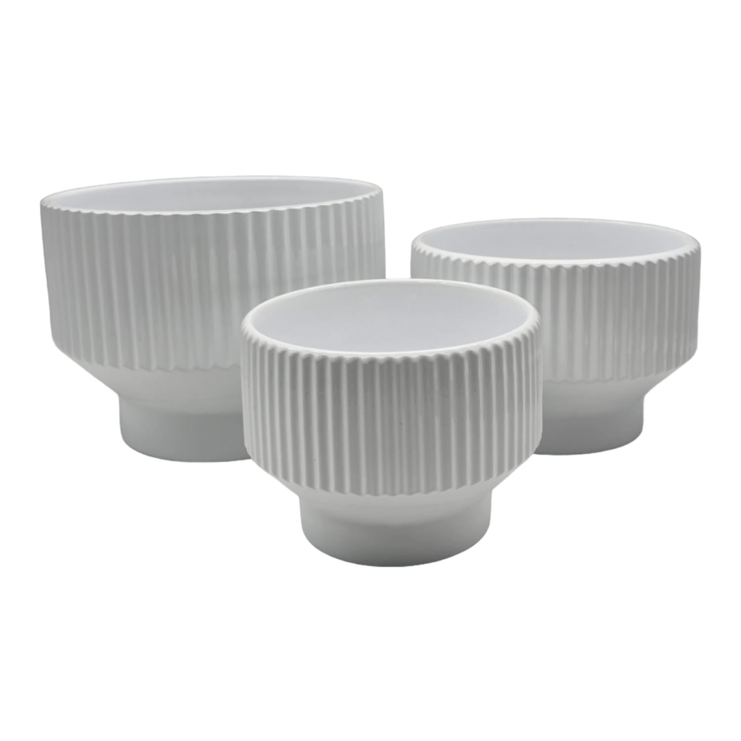 Fliperex - Set 3 Maceteros Maceta De Ceramica Copon Blanco Brillante Blanco