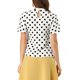 thumbnail image 3 of INSPIRE CHIC Top de Lunares con Cuello Alto, Pliegue y Abertura en la Espalda, Manga Corta Acampanada para Mujer, Regreso a Clases, L Blanco Negro, 3 of 7