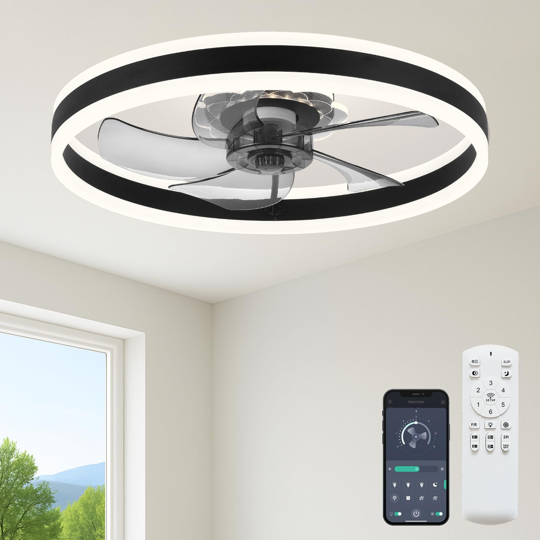 Ventilador De Techo Fszdorj F105 De 60 Cm Con Luz, Control Remoto Y App