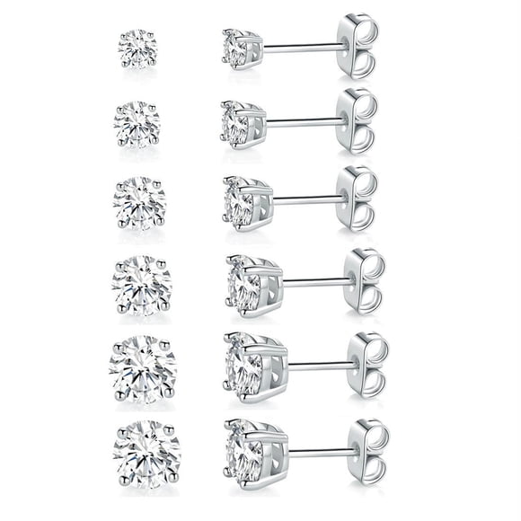 Aretes MDFUN Chapados en Oro Blanco 18K con Circonia Cúbica 6 Pares