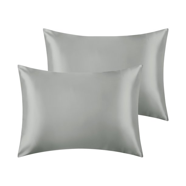 REGALWOVEN Juego de 2 fundas de almohada de satén para cabello y piel con cierre de sobre King Gris Oscuro