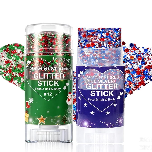 Pakivs Glitter 2 uds barra de purpurina patriótica impermeable rojo, blanco, azul y verde