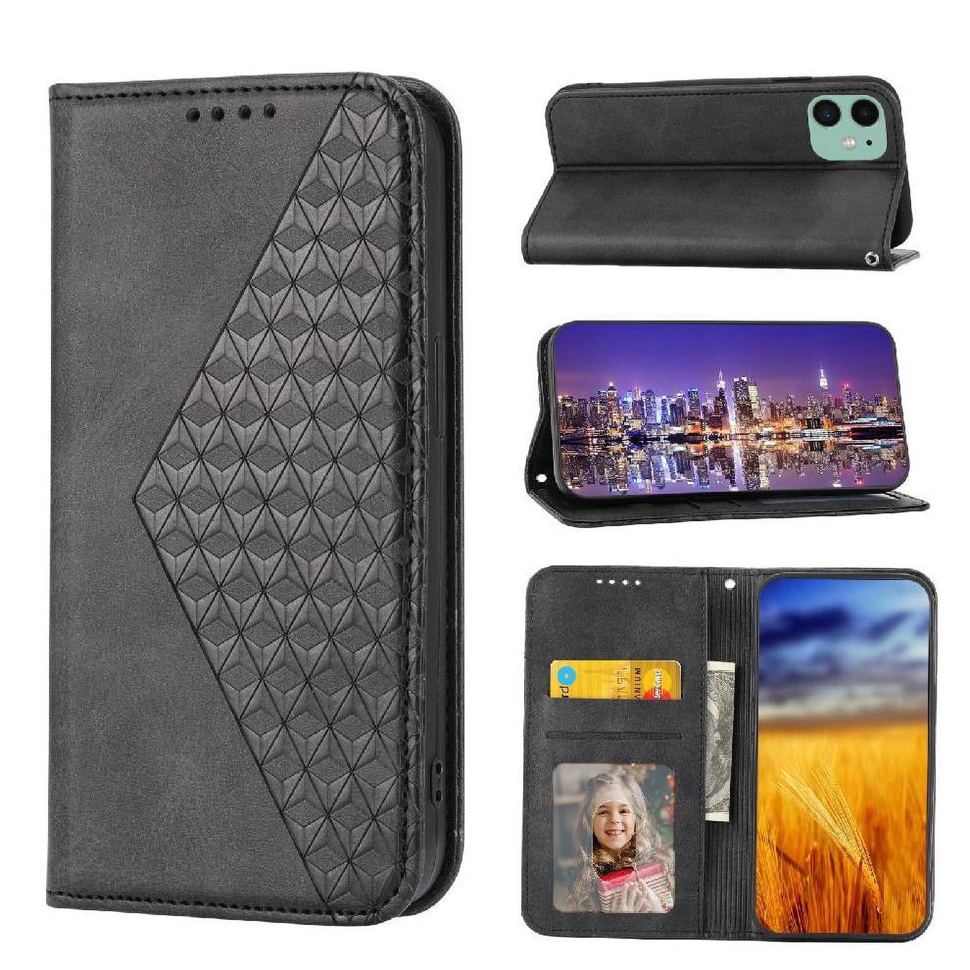 Funda Flip Foxdock Para Iphone 11 Pro , Estilo Billetera Con Diseño Rombo, Correa De Mano Y Soporte, Uso Diario