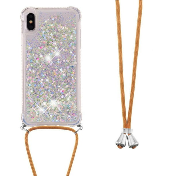 Funda FOXDOCK para iPhone Xs Max con Cuerda Ajustable, Brillo Líquido, Protección Antigolpes y Lente – Ideal para Regalo