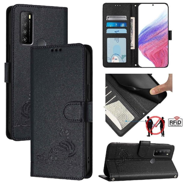 Funda tipo cartera FOXDOCK para TCL 30 XL con soporte, ranuras, RFID, diseño de gato