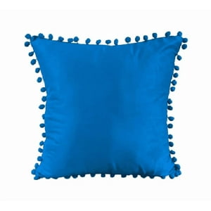 Genérico - Pack De 2 Fundas De Cojines Terciopelo Con Pompones 45X45 Cm Azul Marino