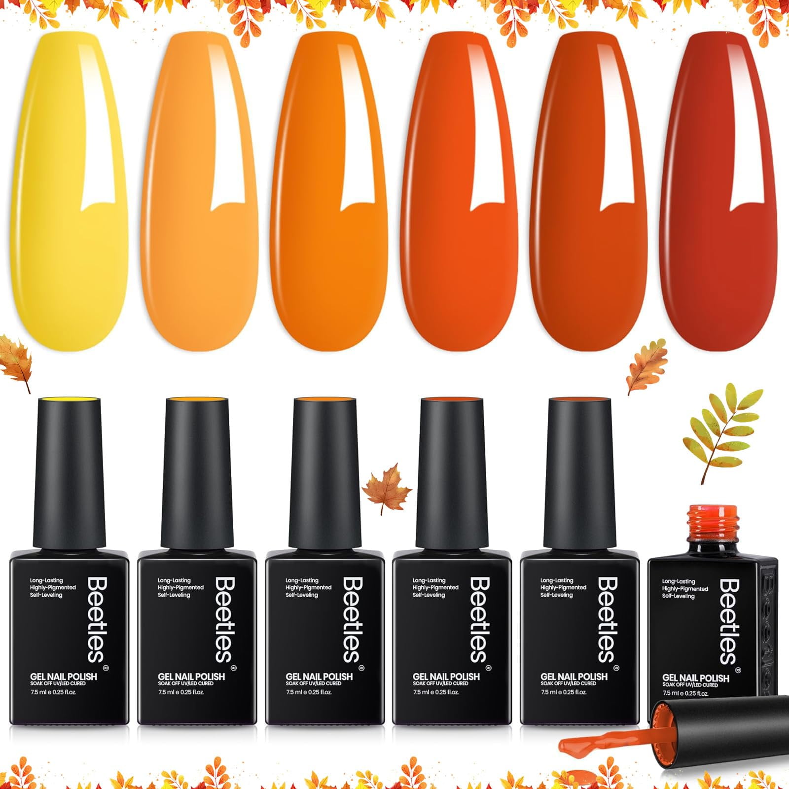 Beetles Gel Polish - Set De Esmaltes De Uñas En Gel Beetles Fall Twilight Warmth, 6 Colores