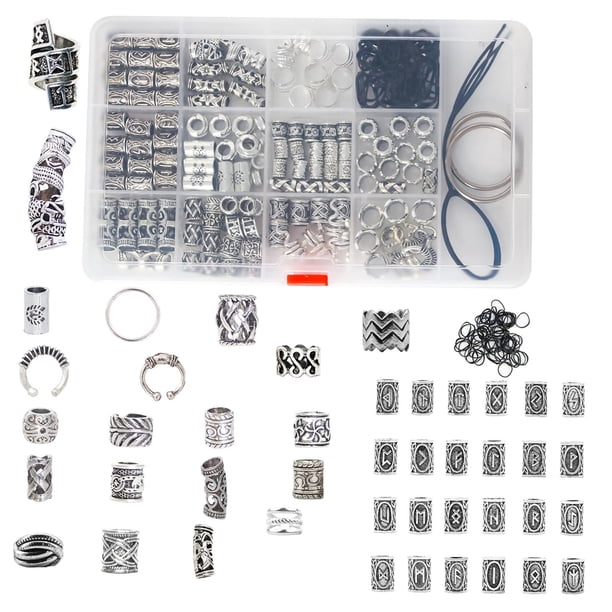 180 Piezas Mixtas Dreadlocks Beads Tube Dread Locks Puños de Metal Pasadores Anillos Clips Accesorios de Decoración para Cabello Trenza Extensión de