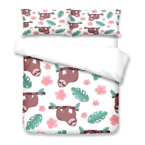 Animal Sloth Climbing Tree Quilt Duvet Cover Set Pillowcase Bedding3-Piece Bedding Set