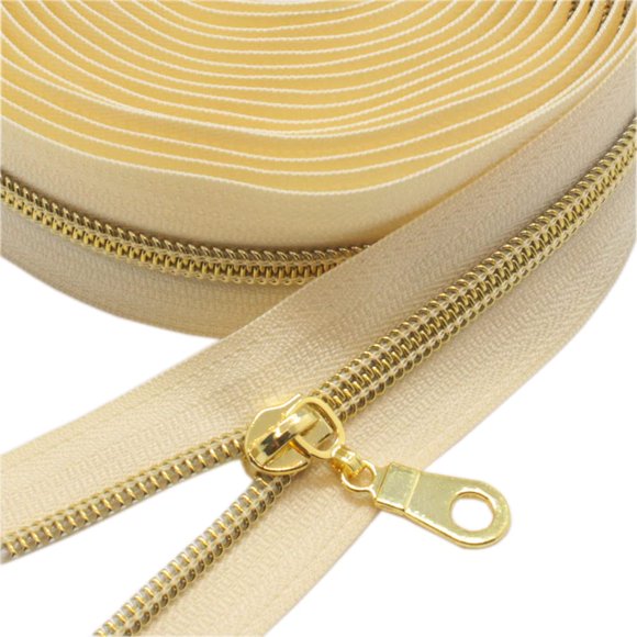 Cremallera YaHoGa #5 de Nylon con Bobina Dorada 9.1 m Cinta Beige