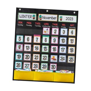Magideal - Gráfico De Bolsillo De Calendario Negro, Calendario De Enseñanza, 51 Cm X 60 Cm, Calendario De Pared De Educación Completa Mensual, Gráfico Organizado
