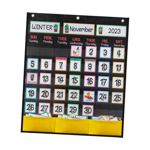 Magideal - Gráfico De Bolsillo De Calendario Negro, Calendario De Enseñanza, 51 Cm X 60 Cm, Calendario De Pared De Educación Completa Mensual, Gráfico Organizado