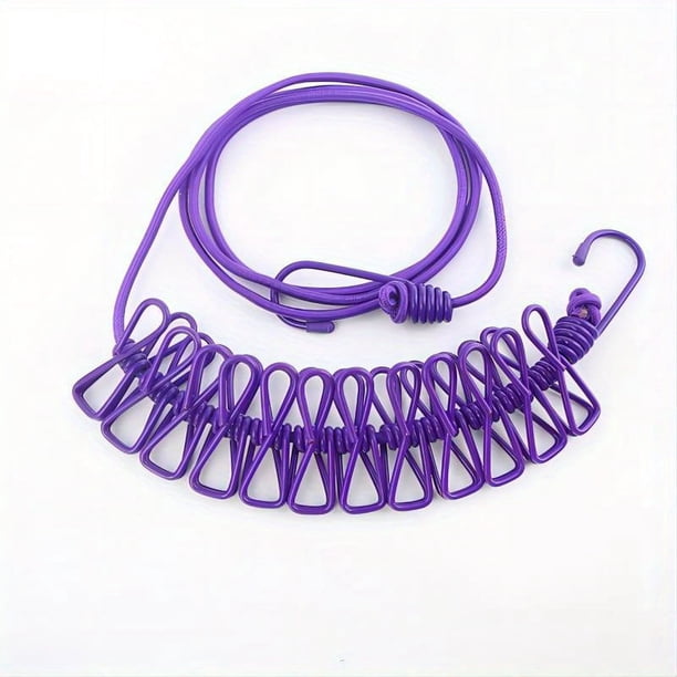 1pc Portable Travel Clothesline, Retractable Camping Clothesline, Adjustable Clothesline With 12pcs Clips, Drying Clothes For Outdoor And Indoor, Home Supplies