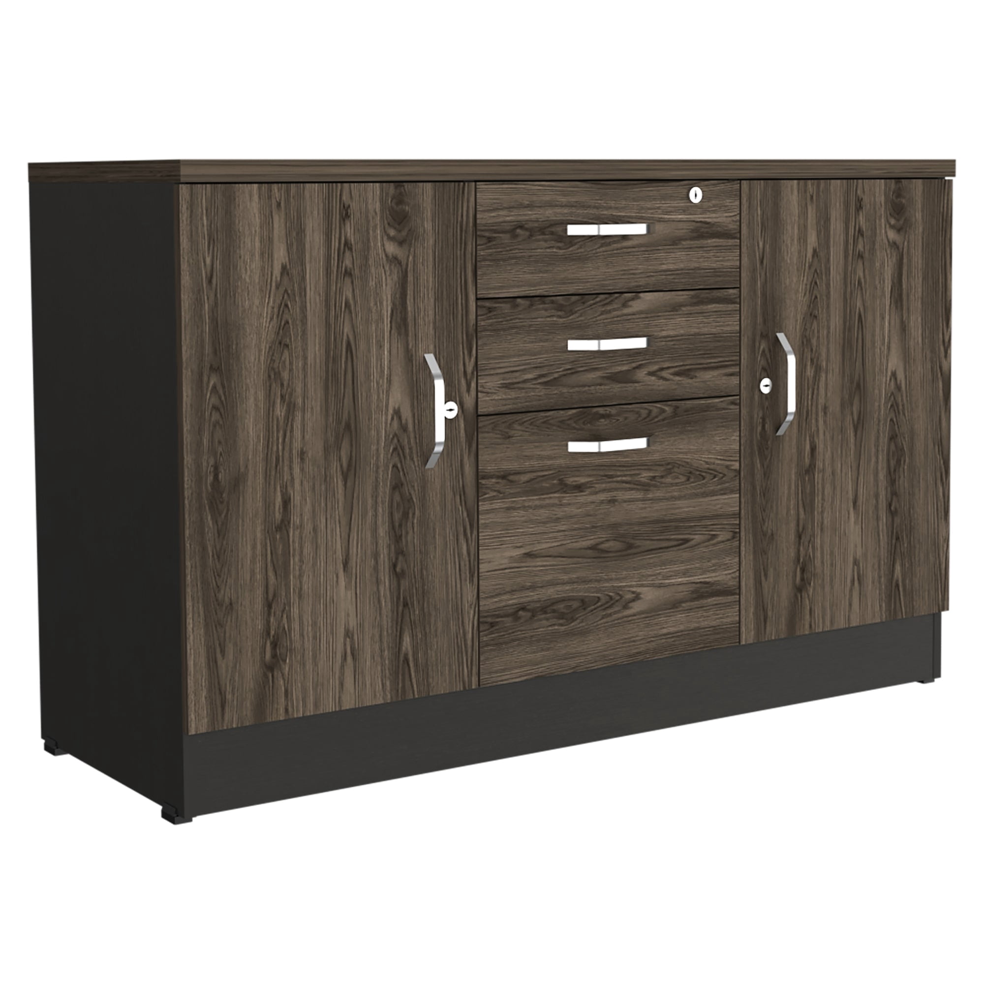 Fmfurniture - Biffet 3 Puertas 2 Cajones Fm-002n Negro Y Café Oscuro