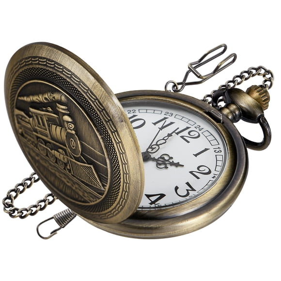 Reloj de bolsillo Realpoo de cuarzo, bronce, analógico, números arábigos, con cadena