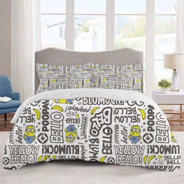 Minions Bedding Sets Cartoon Duvet Cover Lightweight 3 Piece Bet Sets for Kids Boys Girls