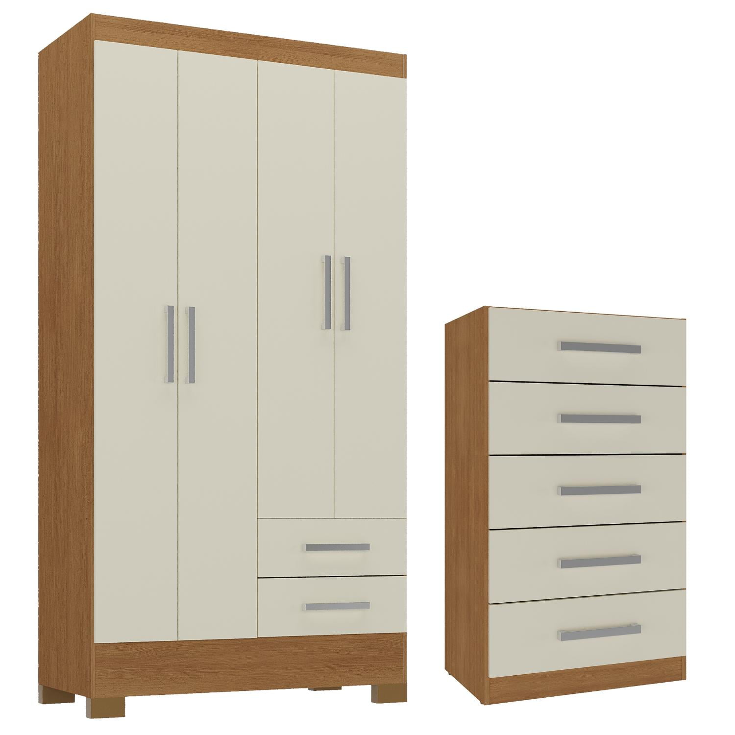 Movelaria - Combo Clóset 4 Puertas + Cómoda 5 Cajones Off White R4205 Blanco