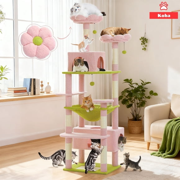 Torre Rascador Para Gatos Casa De Michis Floral Enorme 183cm