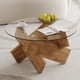thumbnail image 1 of Circular glass coffee table, 33.4-inch modern and distinctive design tea table. Tempered glass countertop, wood colored MDF table legs. Suitable for living rooms and farmhouses, 1 of 3