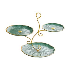 Magideal - Soporte Para Magdalenas Y Postres, Plato De Frutas Secas De 3 Capas, Exhibición De Buffet, Soporte Para Magdalenas Con Niveles Para Sala De Estar, Cum Verde Y Dorado