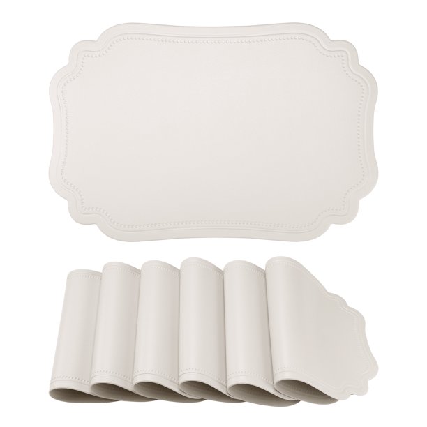 Juego de 6 manteles individuales de cuero para mesa de cocina, decorativos, lavables, resistentes al calor, manteles individuales resistentes, beige gris, 45*30 cm