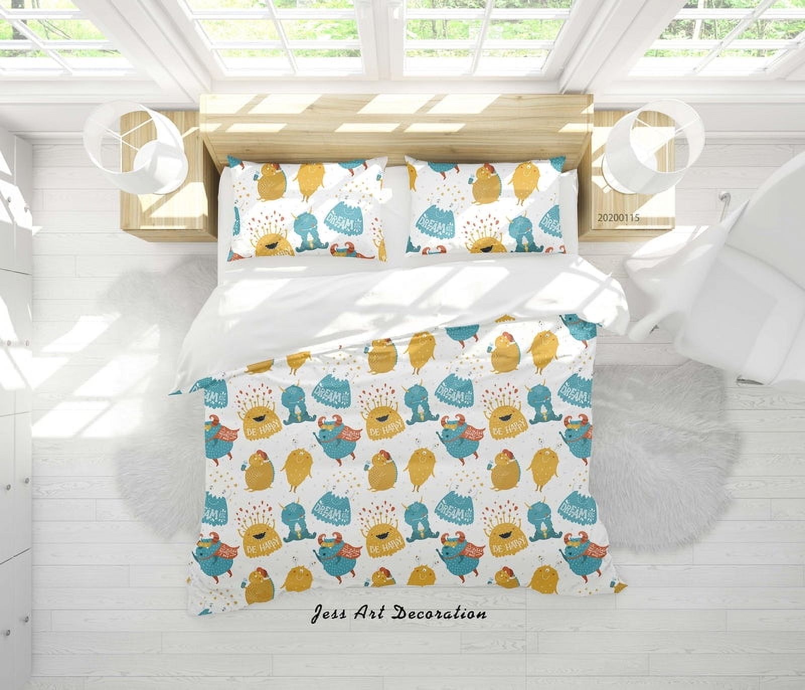 Milsleep - 3D Cartoon Animal Monsters Pattern Quilt Cover Set Bedding Set Duvet Cover