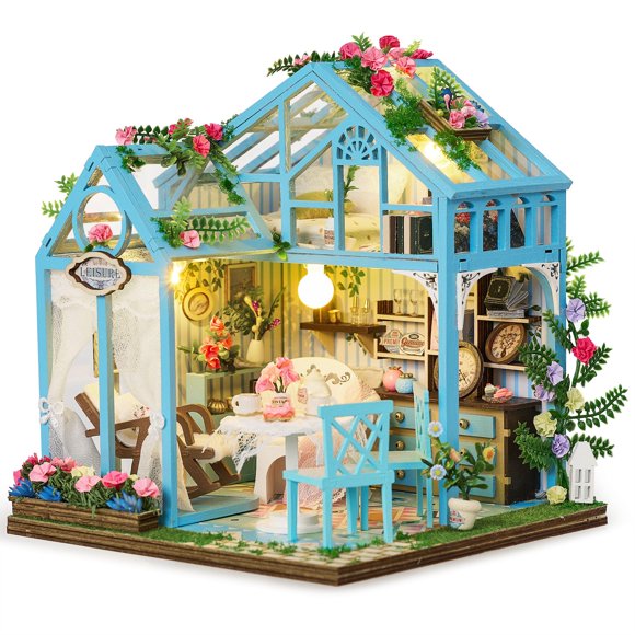 Kit de casa en miniatura BenBen Garden Tea House con muebles y LED