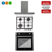 Maigas - Kit Horno 60 Litros Con Spiedo + Encimera A Gas 4 Quemadores + Campana Decorativa Rectangular