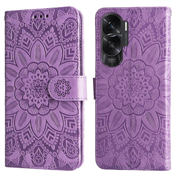 Funda tipo cartera FOXDOCK para Honor X50i 5G , diseño girasol en relieve, cuero PU, cierre magnético, soporte y tarjetero
