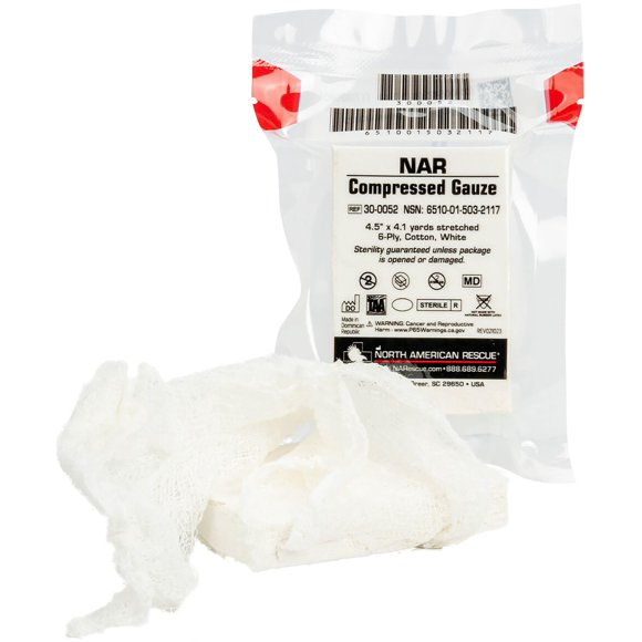 Gasa comprimida de algodón North American Rescue NAR, 6 capas