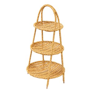 Magideal - Bandeja Redonda De Ratán, Bandeja De Cesta Tejida, Con Asa, Estante Tejido A Mano, Organizador De Cocina, Para Accesorios De Fotos, Desayuno, Decoraci Ronda Tres Capas