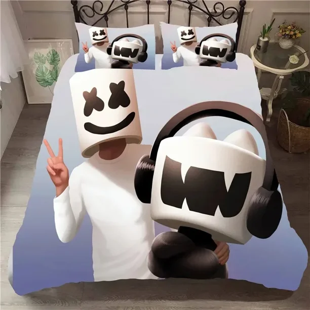 DJ Lovers Marshmello Hip Pop Music EDM Mosaic DJ Bedding Set Boys Girls Duvet Cover Pillowcase Bed Kids Adult Bed Sheets