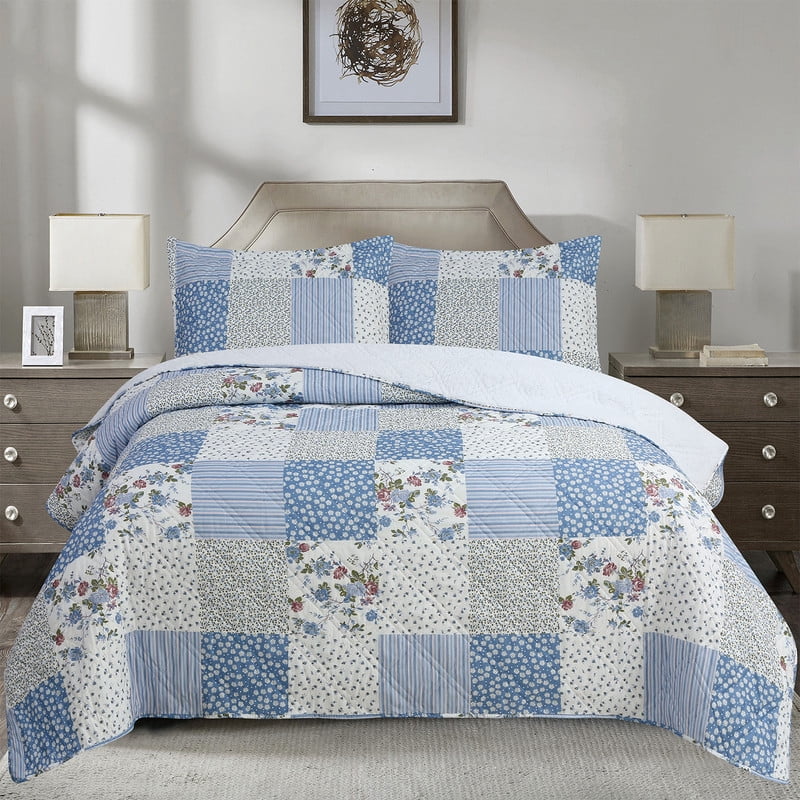 Quilt Andes Sherpa Estampado Patchwork Celeste 2 Pl