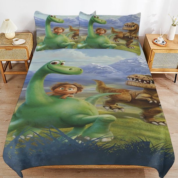 The Good Dinosaur Cartoon Bedding Sets Ultra Soft Skin-Friendly Duvet Cover 3 Piece, Cute Comforter Cover Bed Set for Boys Girls Kids