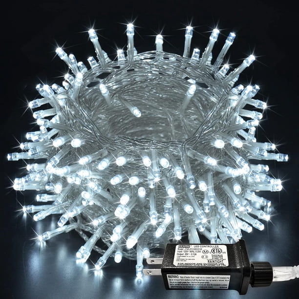 Guirnalda de luces LED de 200 pies para interiores y exteriores, luces navideñas de alambre transparente, 8 modos, impermeable, con luces parpadeantes, se conecta para decorar árboles, habitaciones, d