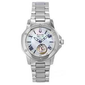 Reloj Bulova Marine Star Stainless Steel Mother Of Pearl Dial Automatic 96L326 100M Women'S Watch