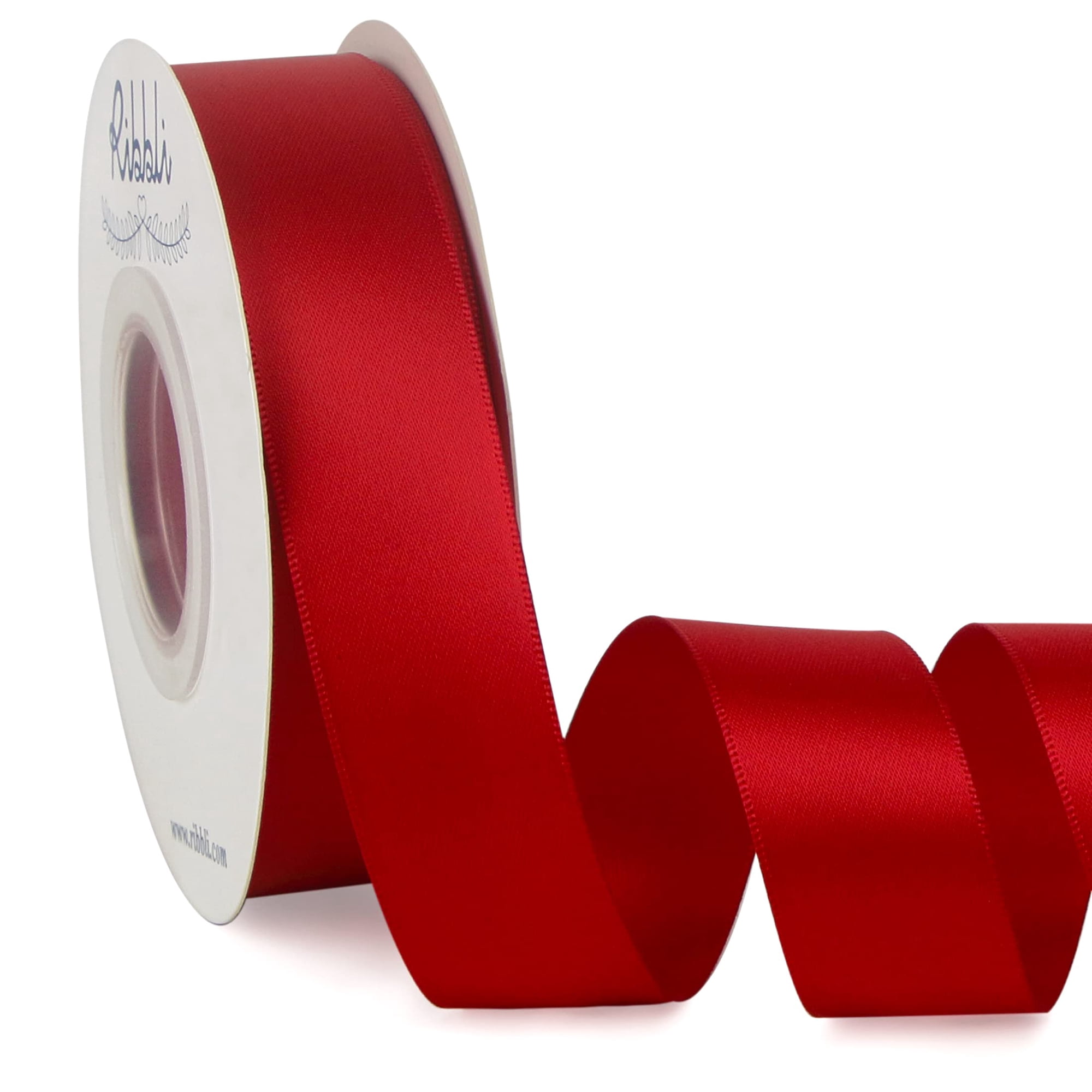 Cinta Ribbli De Satén Rojo De Doble Cara, 2,5 Cm X 22,86 M De Forma Continua