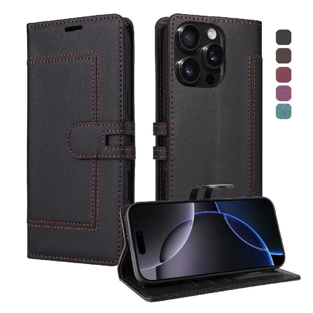 Premium Wallet Case for iPhone 14 Pro with Card Slots & Kickstand, Flip Cover Black