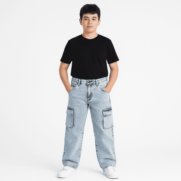 Pantalón Jeans Cargo Niño Denim Estilo Urbano