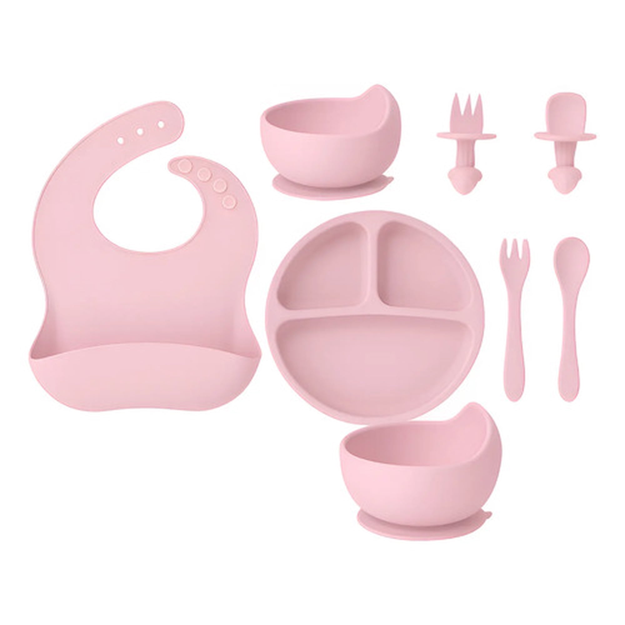 Marca - Set De Alimentación De Silicona Pom Pon Para Bebés Rosa Rosa Claro